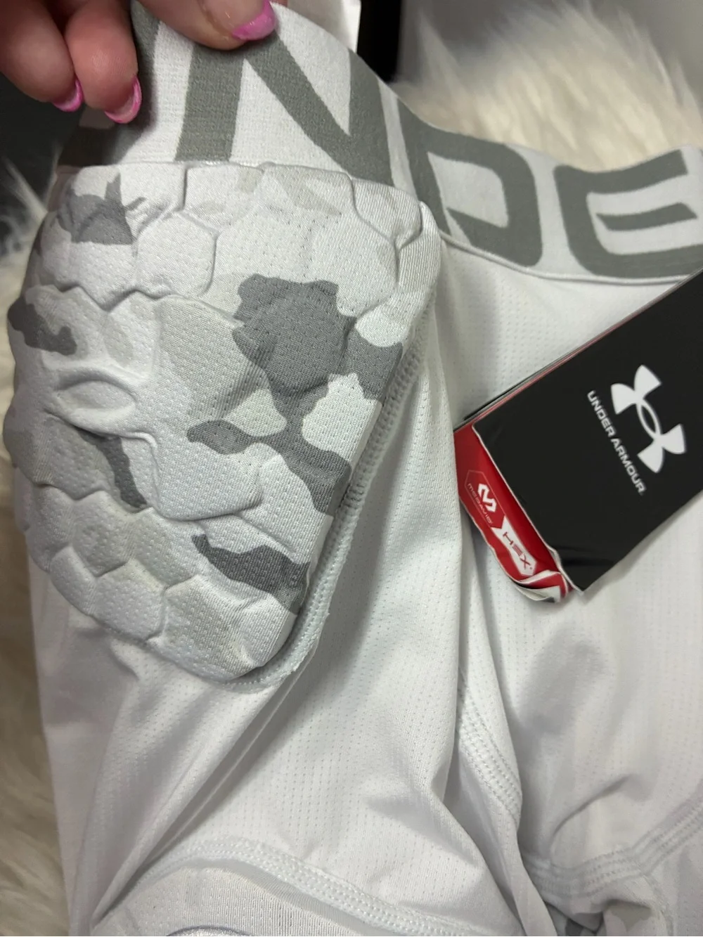 Under Armour White Youth Padded Compression Shorts with Gray Accents